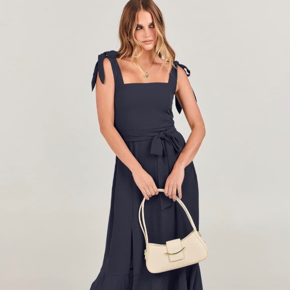Caracilia Women's Elegant Bridesmaid Dresses Square Neck Ruffle Slit Hem Midi - Picture 1 of 5
